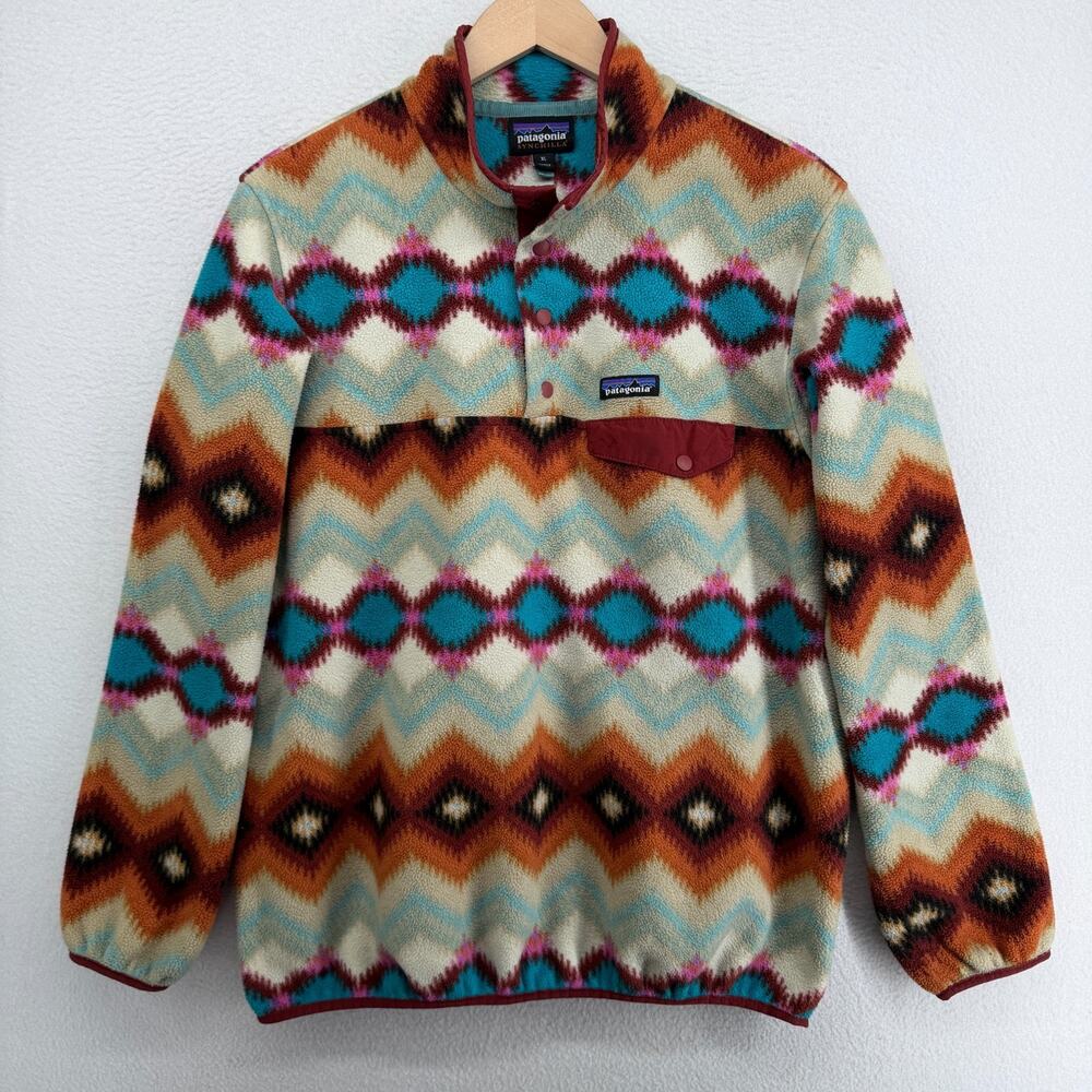 PATAGONIA Fleece Womens XL Lightweight Synchilla Snap-T Aztec Timber Twist Red